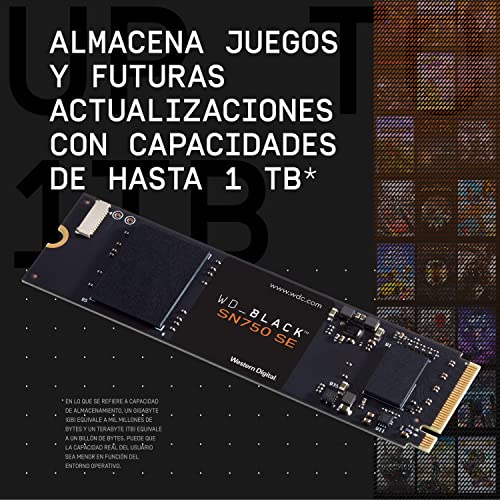 WD_BLACK SN750 SE 1 TB PCIe Gen. 4 SSD NVMe, con hasta 3600 MB/s de velocidad de lectura