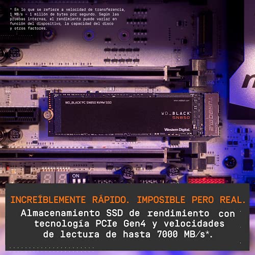 WD_BLACK SN850 de 1 TB SSD interna para juegos ; tecnología PCIe Gen. 4, velocidades de lectura de hasta 7000 MB/s, M.2 2280, 3D NAND