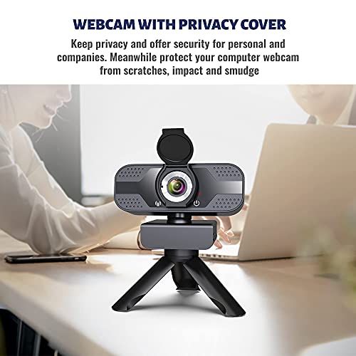 Webcam 1080P Full HD con Micrófono Y cubierta de privacidad, USB Web Camera Con trípode, para Mac Windows Portátil Videollamadas Conferencias Juegos Plug y Play, Cámara web para Skype FaceTime Youtube