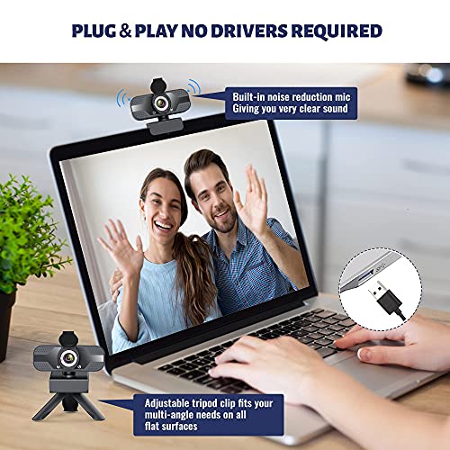 Webcam 1080P Full HD con Micrófono Y cubierta de privacidad, USB Web Camera Con trípode, para Mac Windows Portátil Videollamadas Conferencias Juegos Plug y Play, Cámara web para Skype FaceTime Youtube
