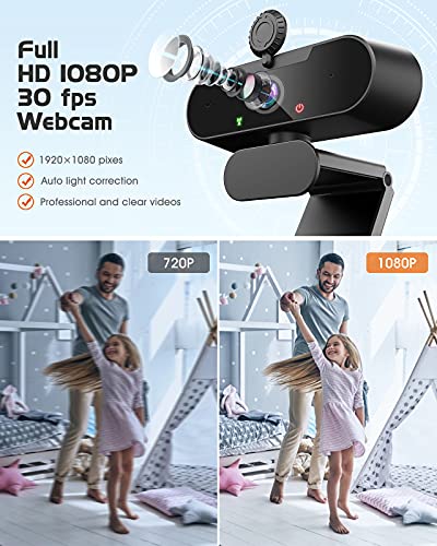 Webcam con Micrófono Cámara Web 1080P HD PC Cámara de Ordenador con trípode con Cubierta de privacidad Cámara para Skype FaceTime Youtube Estudio en Línea Llamada PC para Juegos Ordenador Portátil