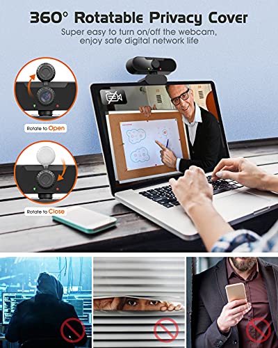 Webcam con Micrófono Cámara Web 1080P HD PC Cámara de Ordenador con trípode con Cubierta de privacidad Cámara para Skype FaceTime Youtube Estudio en Línea Llamada PC para Juegos Ordenador Portátil