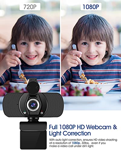 Webcam con Micrófono Cámara Web 1080P HD PC Cámara de Ordenador y Cubierta de privacidad Cámara para Skype FaceTime Youtube Estudio en Línea Llamada PC para Juegos Ordenador Portátil