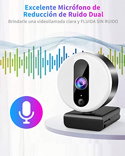 Webcam con Microfono para PC y Anillo de Luz, OVIFM Webcam HD 2K con Trípode y Cover para PC/Mac/Ordenador Portatil/Sobremesa, Camara Web para Youtube, Skype, Zoom, Xbox One, PS4 y Videoconferencia