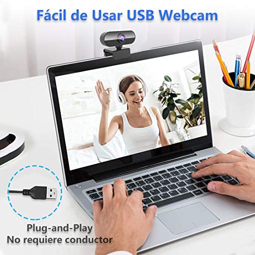 Webcam con Microfono para PC,NIYPS Camara Web 1080p HD para Portatil/Ordenador Sobremasa/Mac USB 2.0 Web CAM para Videoconferencia, Gaming, Conferencias, Grabación, Juegos con Clip Giratorio