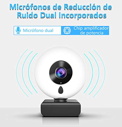 Webcam con Micrófono y Anillo de Luz, NIYPS 2K HD Camara Web con Cover y Tripode para PC/Mac/Ordenador Portatil/Sobremesa, Web CAM para Youtube, Skype, Zoom, Xbox One, PS4 y Videoconferencia