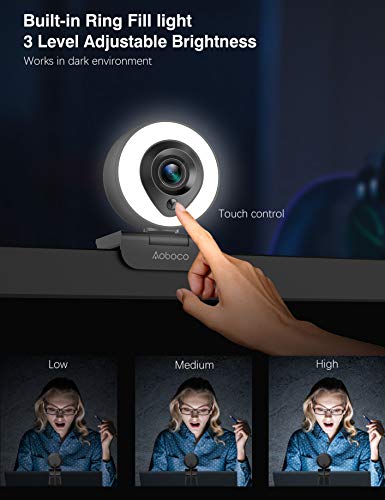 Webcam Streaming HD 1080p con micrófono dual y anillo de luz, USB Pro Web Camera Stream para Mac Windows Laptop Twitch Xbox One Skype YouTube OBS Xsplit