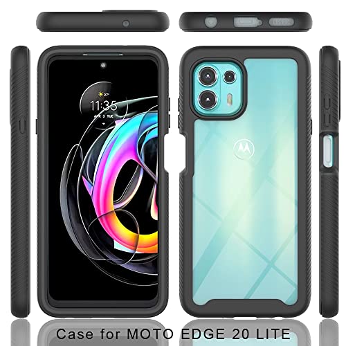 WEIOU Funda para Motorola Moto Edge 20 Lite, Doble Capa Antigolpes y Antiarañazos Caso Transparente PC Carcasa Bumper Silicona TPU Anti-caíd Protezione Case Cover. Negro