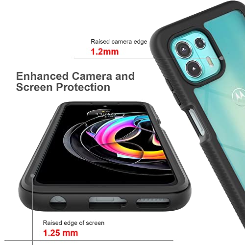 WEIOU Funda para Motorola Moto Edge 20 Lite, Doble Capa Antigolpes y Antiarañazos Caso Transparente PC Carcasa Bumper Silicona TPU Anti-caíd Protezione Case Cover. Negro