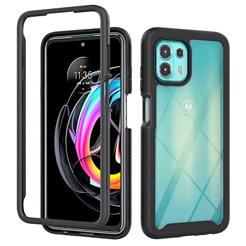 WEIOU Funda para Motorola Moto Edge 20 Lite, Doble Capa Antigolpes y Antiarañazos Caso Transparente PC Carcasa Bumper Silicona TPU Anti-caíd Protezione Case Cover. Negro