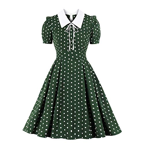 Wellwits Vestido vintage de lunares verdes con volantes para mujer - verde - 44-46