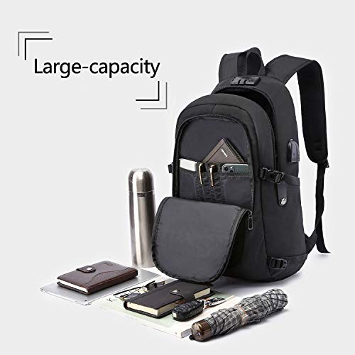 WENIG Mochila Antirrobo Impermeable,Mochila Portatil 15.6 Pulgadas Mochila Hombre con Puerto de Carga USB,Mochila Backpack para el Laptop para Ordenador del Negocio Trabajo Diario Viaje-Negro