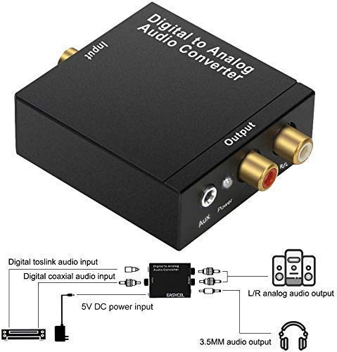 WesKimed DAC Convertidor Digital a Analógico Adaptador Audio Óptico Toslink Coaxial a RCA L/r Jack Digital a Analógico Soporte Pcm/lpcm para HDTV Ps3 Ps4 Xbox,HDTV DVD BLU-Ray Amplificador AV