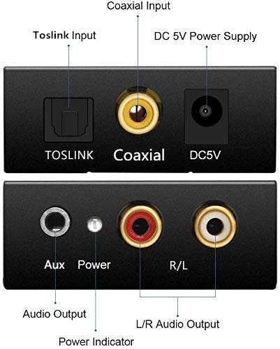WesKimed DAC Convertidor Digital a Analógico Adaptador Audio Óptico Toslink Coaxial a RCA L/r Jack Digital a Analógico Soporte Pcm/lpcm para HDTV Ps3 Ps4 Xbox,HDTV DVD BLU-Ray Amplificador AV