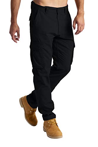 West Ace Pantalones de trabajo de combate de carga para hombre, pantalones casuales con rodillera, bolsillos, ropa de trabajo, pantalones de algodón 100%, Negro, 44W x 32L