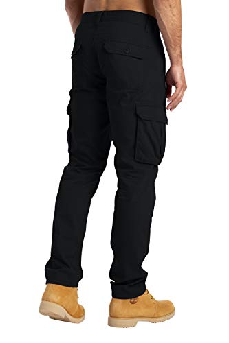 West Ace Pantalones de trabajo de combate de carga para hombre, pantalones casuales con rodillera, bolsillos, ropa de trabajo, pantalones de algodón 100%, Negro, 44W x 32L