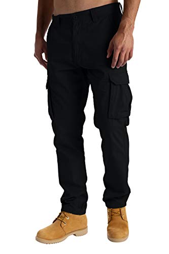 West Ace Pantalones de trabajo de combate de carga para hombre, pantalones casuales con rodillera, bolsillos, ropa de trabajo, pantalones de algodón 100%, Negro, 44W x 32L
