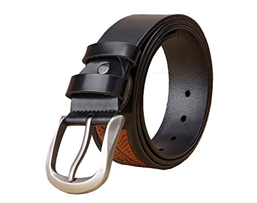 Western Eagel - Cinturón de piel con hebilla para hombre, color negro, 125 cm