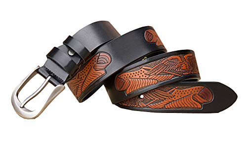 Western Eagel - Cinturón de piel con hebilla para hombre, color negro, 125 cm