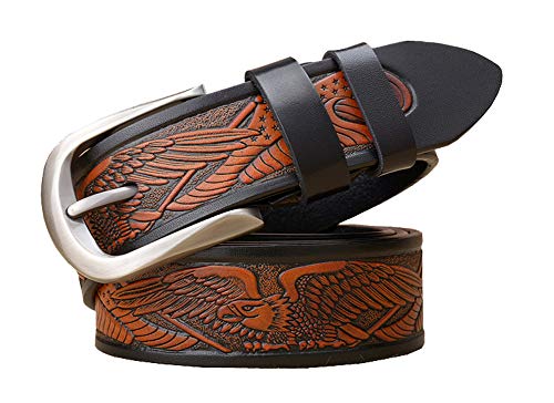 Western Eagel - Cinturón de piel con hebilla para hombre, color negro, 125 cm