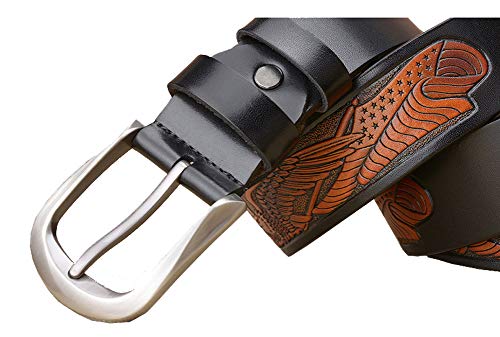 Western Eagel - Cinturón de piel con hebilla para hombre, color negro, 125 cm