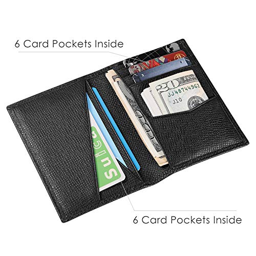 WeValley Tarjetero para ​Tarjeta de crédito, 9 Tarjetas, Bloqueo RFID, Cartera para pequeño Mujer y Hombre, Billetera de Cuero, Minimalista, Caja de Regalo (Negro)