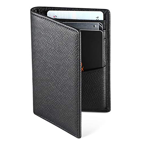 WeValley Tarjetero para ​Tarjeta de crédito, 9 Tarjetas, Bloqueo RFID, Cartera para pequeño Mujer y Hombre, Billetera de Cuero, Minimalista, Caja de Regalo (Negro)