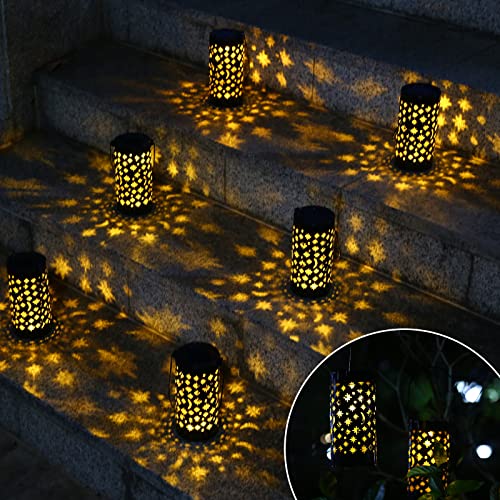 Wheelive 6 piezas de luces solares para caminos Linternas solares decorativas LED para exteriores Star Moon Lámparas de paisaje colgantes impermeables para Pasarela Patio Patio Jardín de césped