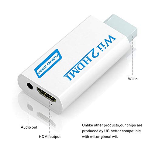 Wii a HDMI adaptador, gana Wii a HDMI convertidor conector con salida de vídeo de 1080p/720p y 3,5 mm Audio - Soporta todos los modos de visualización de Wii