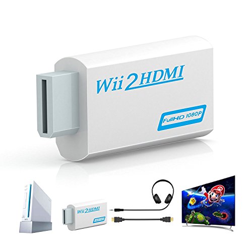 Wii a HDMI adaptador, gana Wii a HDMI convertidor conector con salida de vídeo de 1080p/720p y 3,5 mm Audio - Soporta todos los modos de visualización de Wii