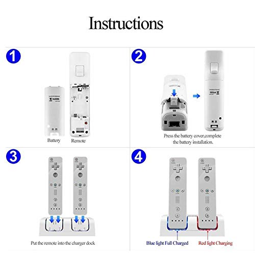 Wii Bateria Mando, CICMOD 2 Pcs Capacidad 2800mAh Batería Recargable para Nintendo Wii Control Remoto Blanca