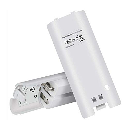 Wii Bateria Mando, CICMOD 2 Pcs Capacidad 2800mAh Batería Recargable para Nintendo Wii Control Remoto Blanca