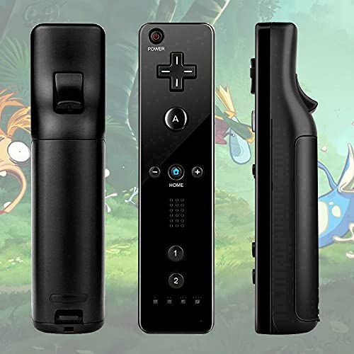 Wii Controller con Nunchuck Remote Motion Plus, Mando a Distancia de Juegos con Funda de Silicona y Correa de muñeca para Nintendo Wii y Wii U (Negro)