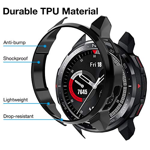 Wiki VALLEY Funda compatible con Huawei Honor Watch GS Pro 46 mm Funda, Hard PC Protección Resistente a los arañazos Pack 2 (Negro & Negro)