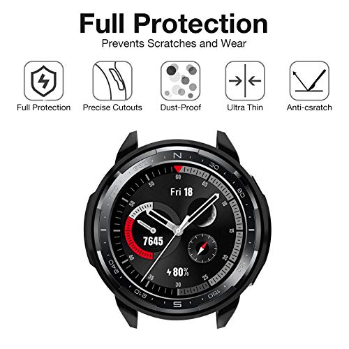 Wiki VALLEY Funda compatible con Huawei Honor Watch GS Pro 46 mm Funda, Hard PC Protección Resistente a los arañazos Pack 2 (Negro & Negro)