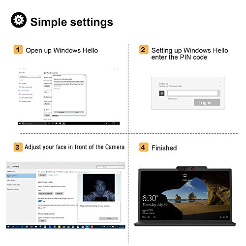 Windows Hello Infrarrojos Cámara de Reconocimiento Facial, Webcam 720P con Micrófono de USB Plug and Play para Youtube Vídeo Radiodifusión Skype
