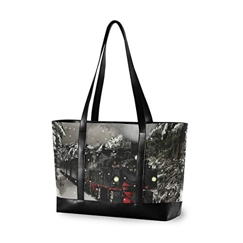 Winter Snow Forest Steam Engine Train Handbag Tote Casual Outdoor Computer Bag Fashion Large Capacity
