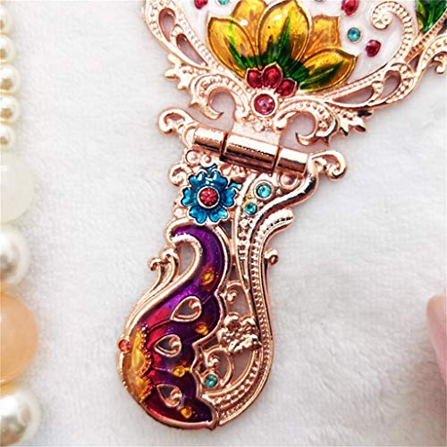 WLABCD Espejo Juego de Peine de Espejo de Metal Redondo Vintage Juego de Peine de Espejo de Tocador de Mano Antiguo Juego de Peine de Espejo de Tocador Antiguo Retro de Re Adornado Mini Juego de Pein