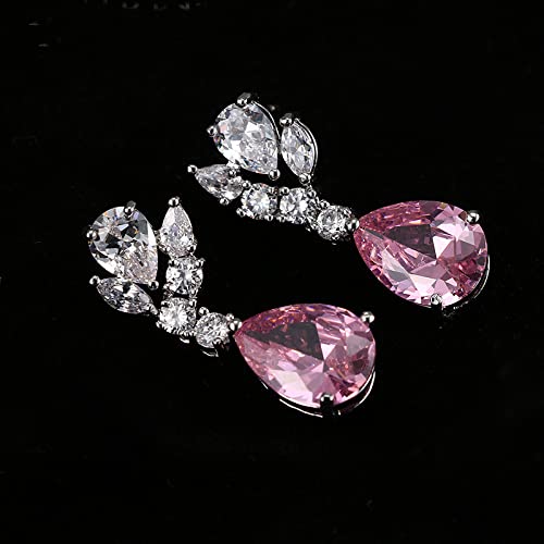 Wly Juego De Joyas Para Mujer Collar Juego De Aretes Colgantes Forma De Gota De Lágrima Circonita Cúbica AAA Juegos De Joyas Para Bodas Color Oro Blanco, Juego De Joyas