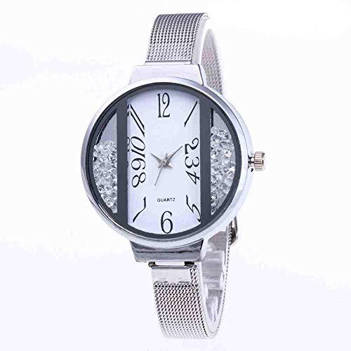 WMYATING Exquisito, Hermoso, decente, novedoso y único. Relojes de Pulsera Nuevos Cien Set Women's Watch Personalidad Hueco Arena Fine Net Beld Casual Reloj de Cuarzo Mujer (Color : Silver)