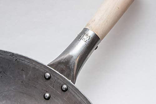 Wok tradicional de acero de carbono forjado a mano, con mango auxiliar de madera y acero (diámetro 35,6 cm, fondo redondo)/731W88, de Craft Wok