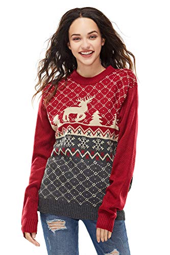 Women`s Ugly Christmas Sweater, Novelty Funny Xmas Jumper with Santa Reindeer Snowflake,Chunky Unisex Festive Knitted Pullover Long Sleeve Sweater for Party