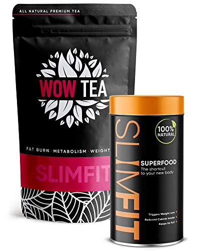WOW TEA: Dual Té & Superalimentos de Reemplazo Comida | Tés Detox y Para Adelgazar | 9 Superalimentos | Perdida de Peso Natural | Té de Hojas Sueltas de Hierbas Orgánicas | 300g, Made in EU
