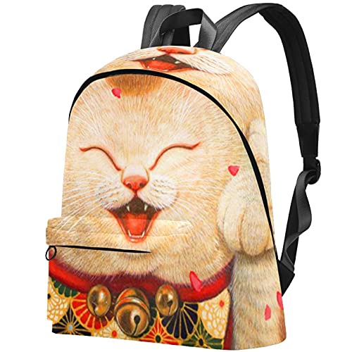 wuqiandian Mochilas para mujeres Hombres Bolsa de viaje Mochila Lindo gato de la fortuna Mochila Universitaria