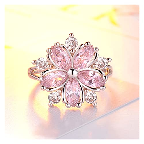 WWWL Anillo Abierto Mujer, Sakura Princesa Anillos de Compromiso for joyería de Novia Blossom de Cerezo romántico Zircon Lady Anillos (Color : Pink, Size : 7)