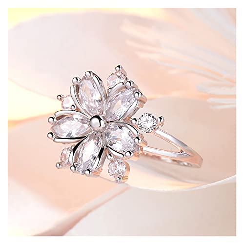WWWL Anillo Abierto Mujer, Sakura Princesa Anillos de Compromiso for joyería de Novia Blossom de Cerezo romántico Zircon Lady Anillos (Color : Pink, Size : 7)