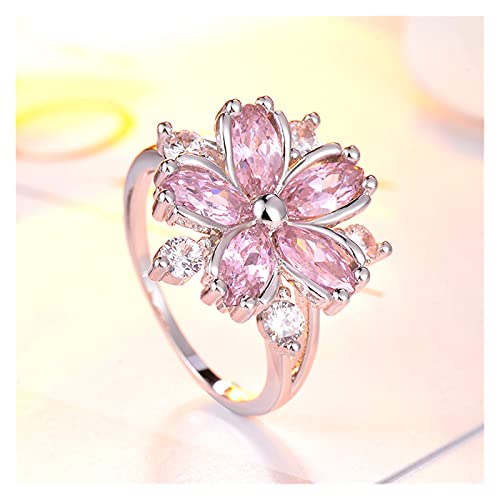 WWWL Anillo Abierto Mujer, Sakura Princesa Anillos de Compromiso for joyería de Novia Blossom de Cerezo romántico Zircon Lady Anillos (Color : Pink, Size : 7)