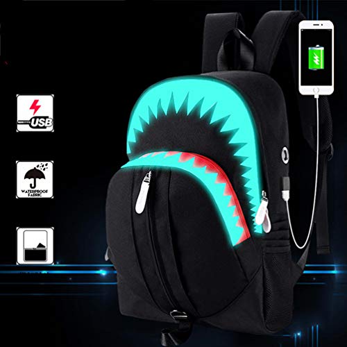 WYCY Tiburón Mochila Luminosa Mochila de Moda Para Niños con Puerto de Carga USB y Estuche de Lápices Luminoso, Unisex Mochila Escolar Fresca Mochila de Estudiante Realista (Tiburón de boca grande)