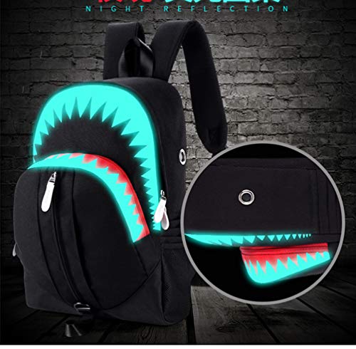 WYCY Tiburón Mochila Luminosa Mochila de Moda Para Niños con Puerto de Carga USB y Estuche de Lápices Luminoso, Unisex Mochila Escolar Fresca Mochila de Estudiante Realista (Tiburón de boca grande)