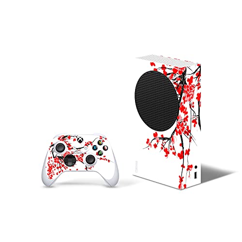 X1 Series S Skin by 46 North Design, Same Decal Quality for Cars, Ruby Sakura Red White Anime Cherry Blossom, High Quality, Durable, Bubble-free, 2 Controller Skins 1 Console Skin, Made in Canada